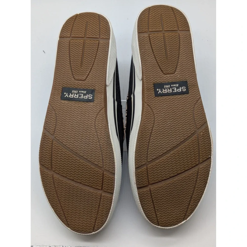 Sperry Top-Sider Men 10 Black Boat Shoes Tan Print Memory Foam STS24401 NWOB